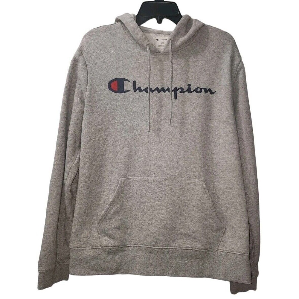 Champion Hoodie Pullover Sweatshirt Classic Logo Gray Comfy Medium